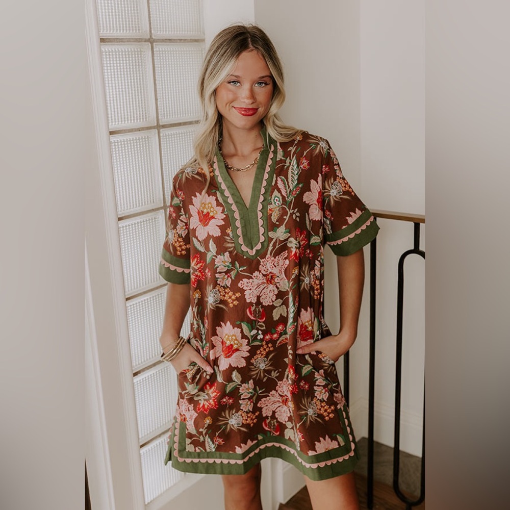 Entro Floral Brown and Green Dress